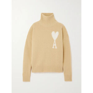 Ami Paris 'Intarsia' White Alpaca-Blend Turtleneck Sweater Size XL